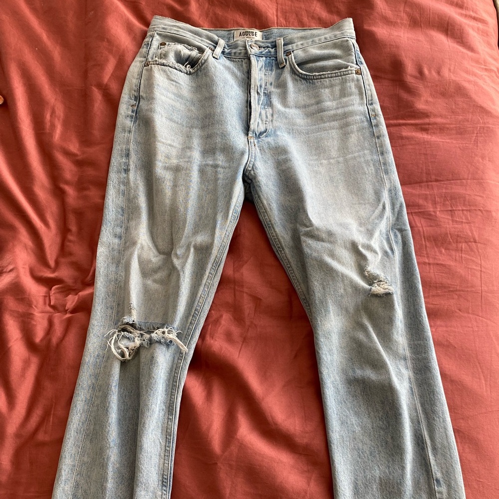 Agolde Straight Leg Jeans with distressed knee
